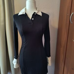 Killstar Black Dress with White Collar and Cuffs
